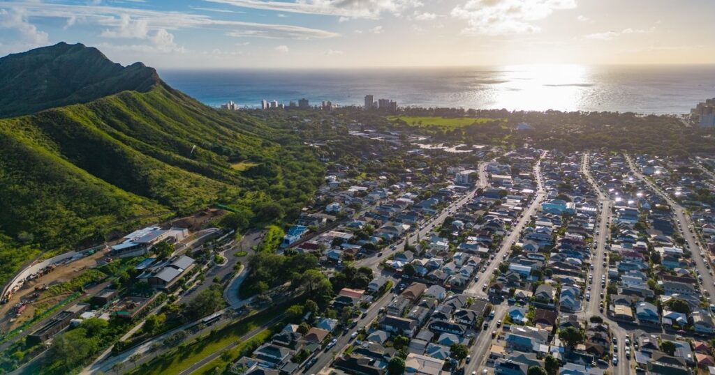 Aerial view of Honolulu residential neighborhoods Oahu Hawaii